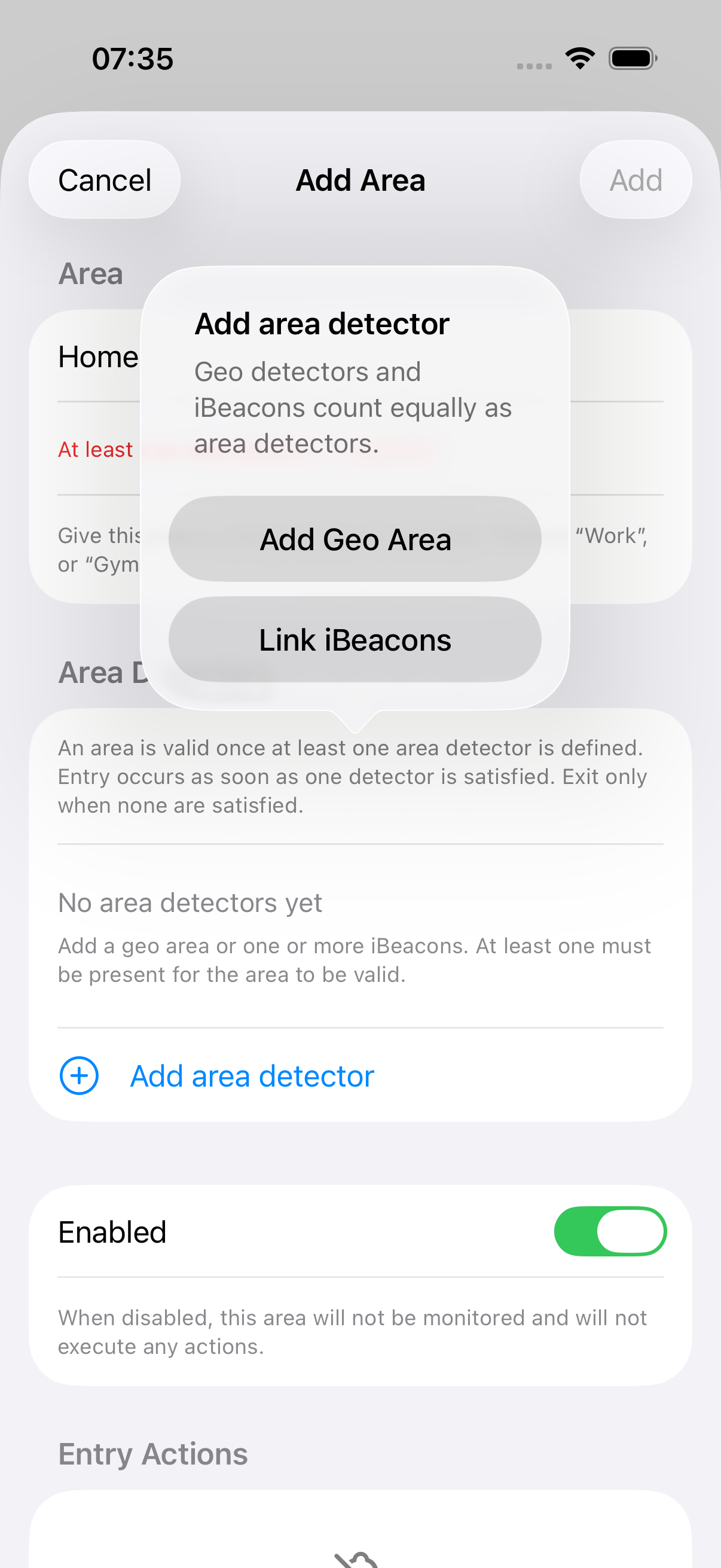 Add area detector dialog
