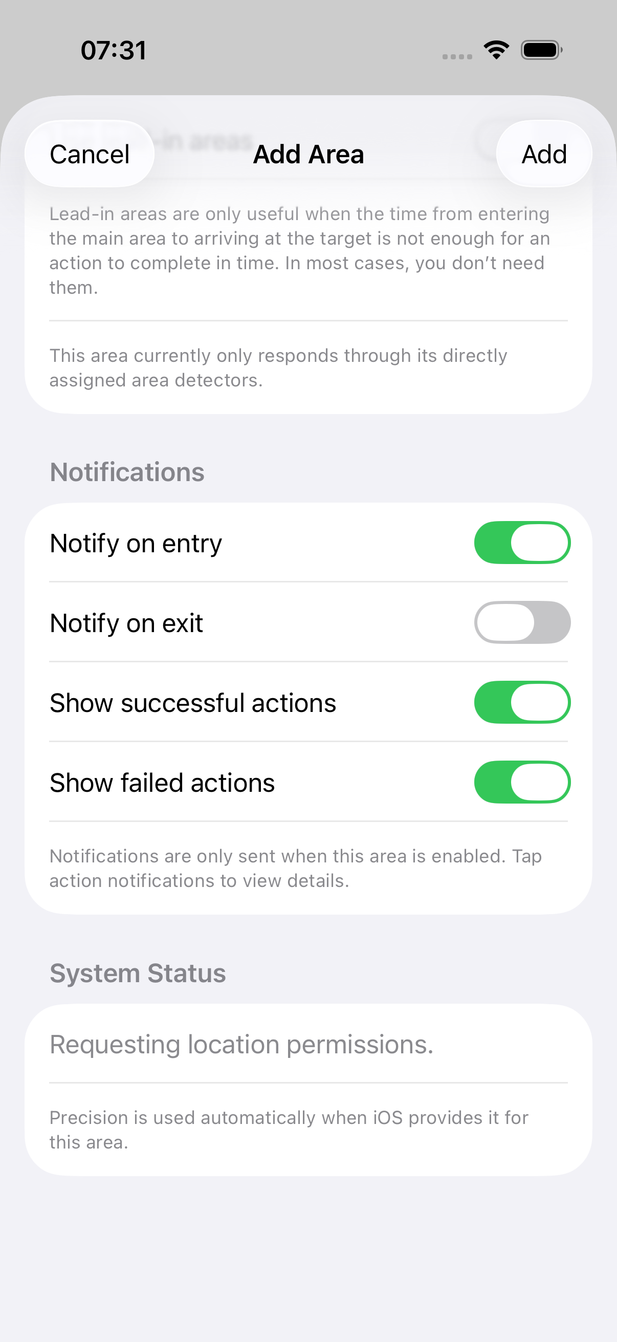 Debug section with Simulate Entry and Exit buttons